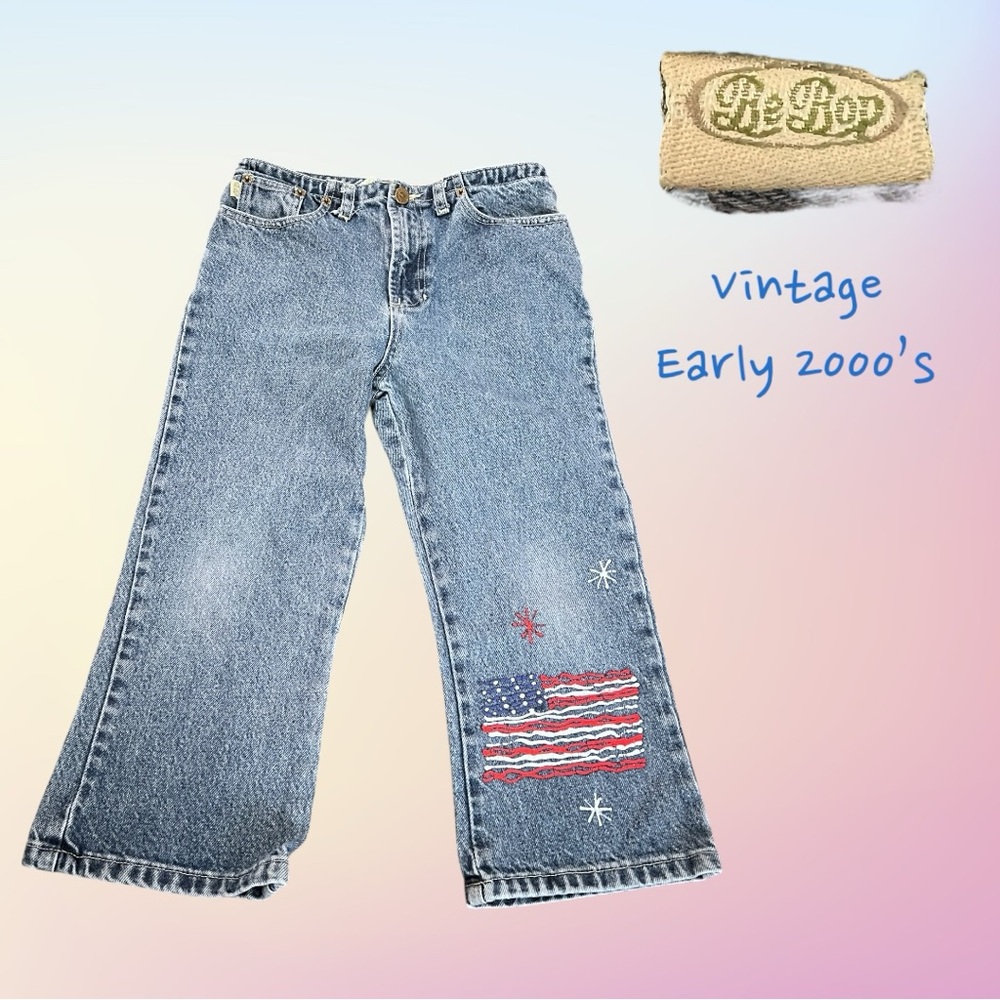 Vtg Early 2000's Girls BEBOP Capri Jeans With American Flag Design Sz 14